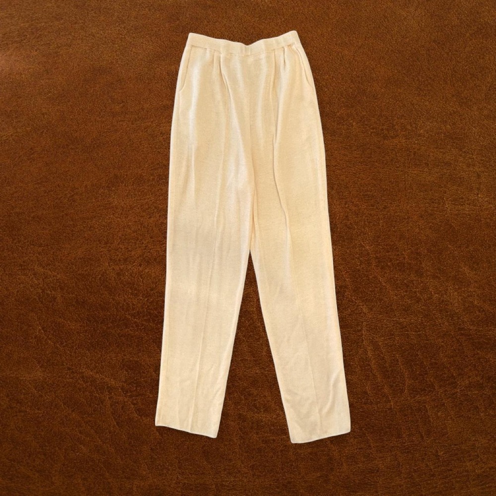 Vintage Victor Carlini Cream Knit Pull-On Pants | USA Made | Size 12